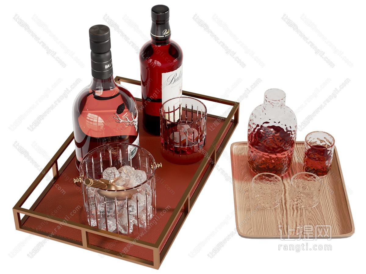 现代托盘洋酒酒瓶酒杯