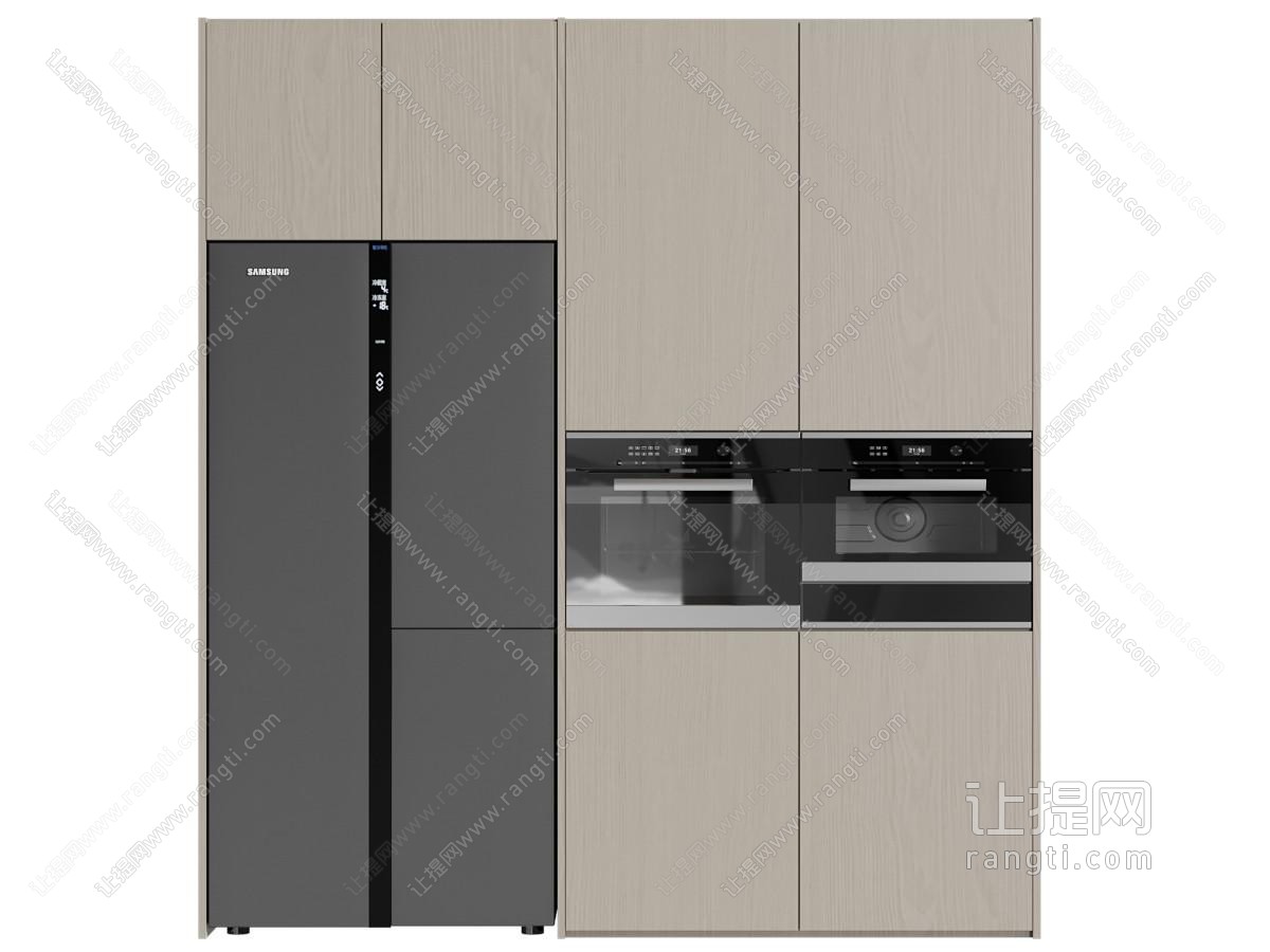 现代嵌入冰箱 烤箱 微波炉的高柜 厨房电器