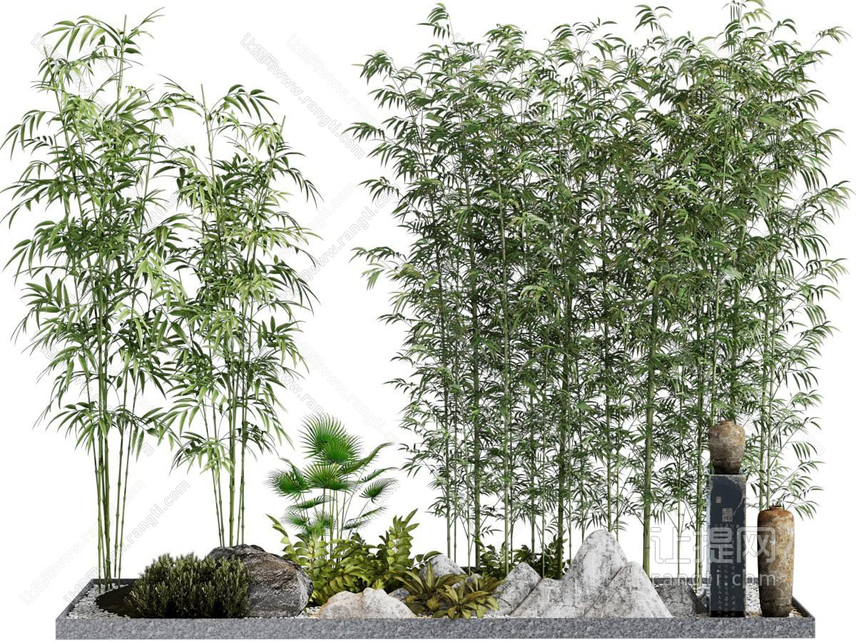 新中式竹子 石头景观园艺小品