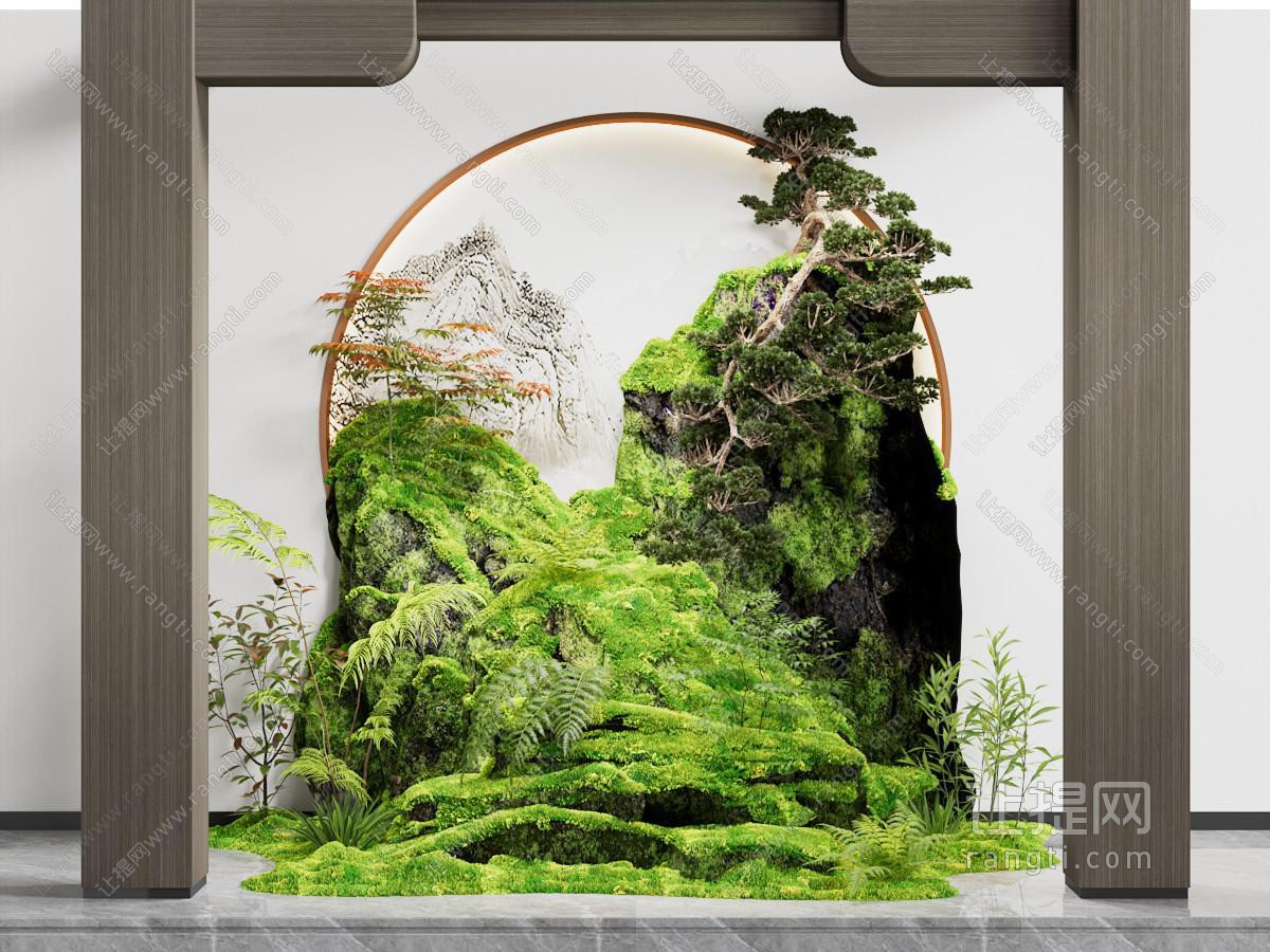 新中式室内苔藓 松树景观园艺小品