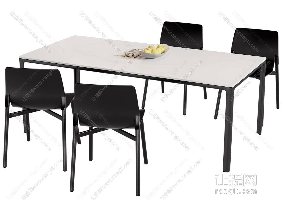 现代长方形餐桌椅组合