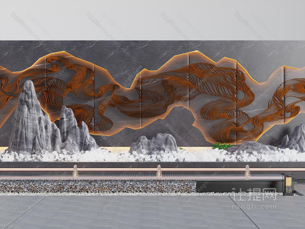新中式庭院景观墙 假山景观园艺小品