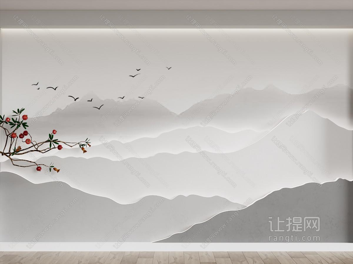 新中式山脉背景墙