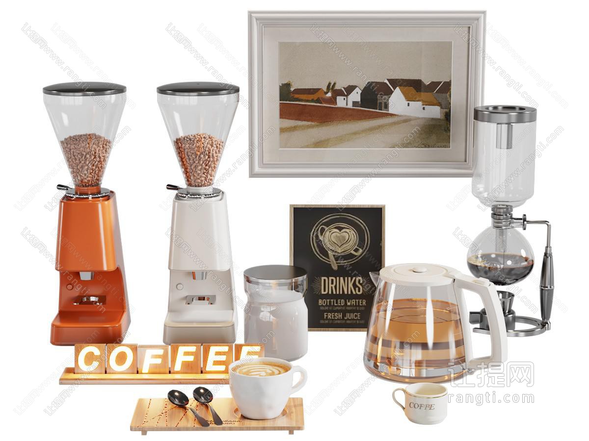 现代磨豆机 咖啡机 茶壶 茶具杯子