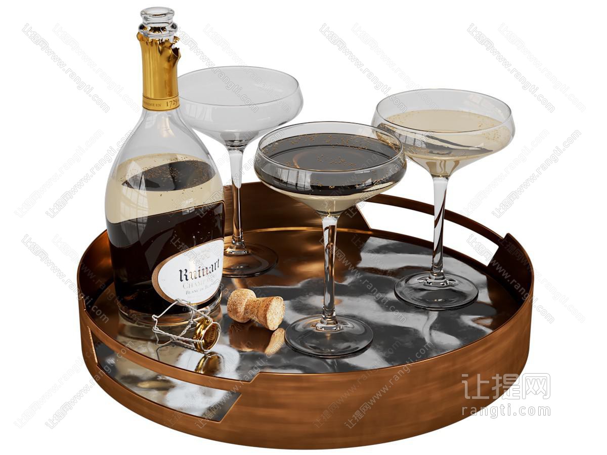 现代托盘 洋酒 高酒杯 酒瓶酒杯