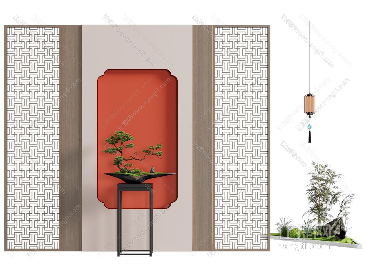 新中式背景墙 景观小品