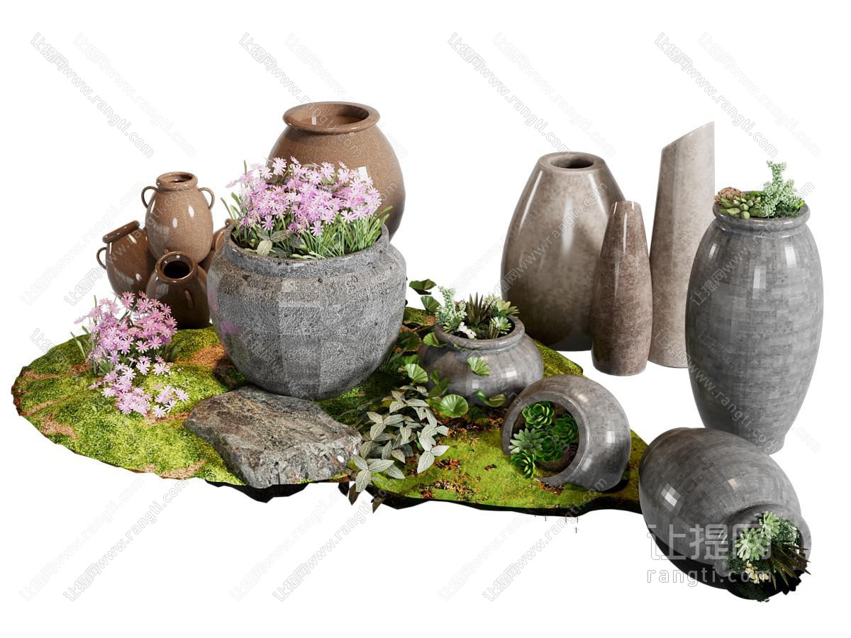 新中式陶瓷器皿 花卉花草景观园艺小品