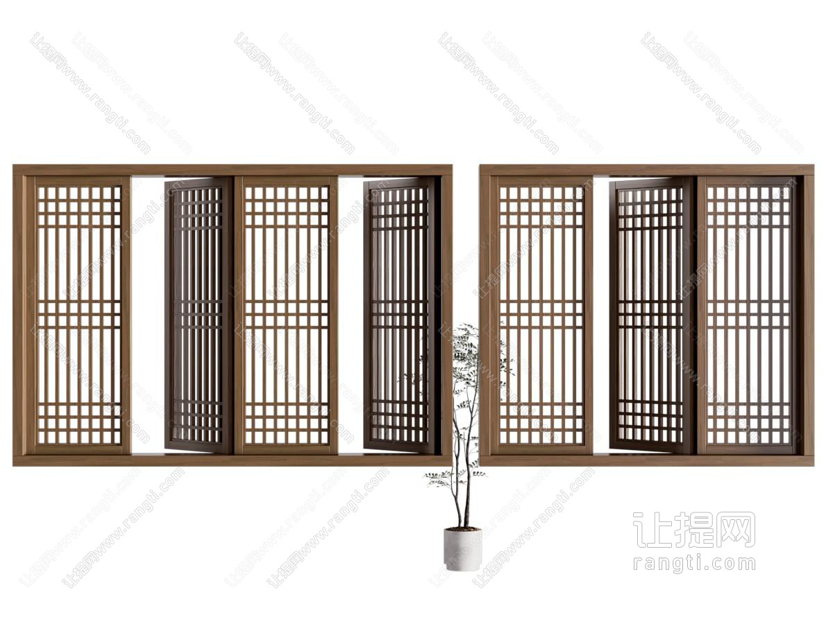 现代中古风实木平开窗户