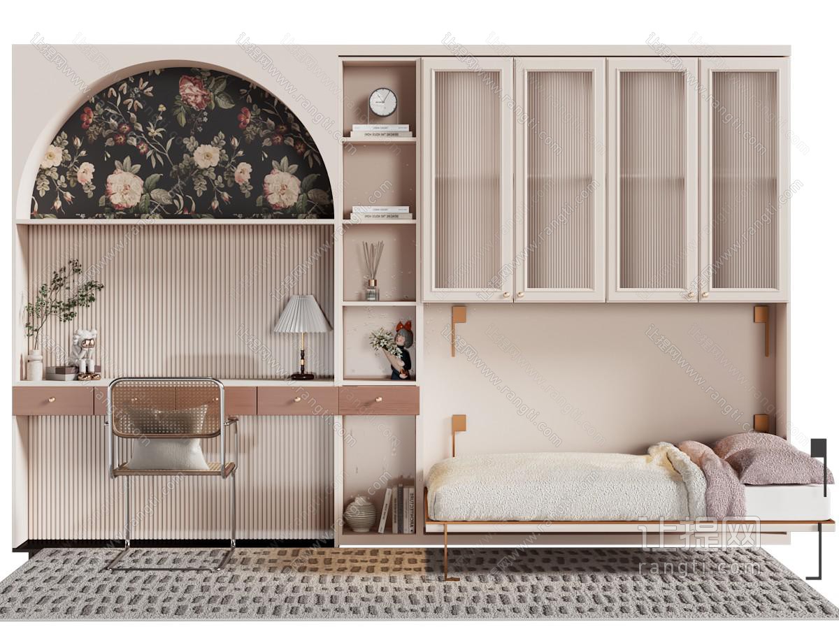 法式组合柜 书柜 书桌椅组合 折叠床