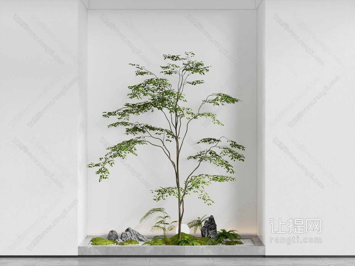 新中式室内假山 树木景观园艺小品