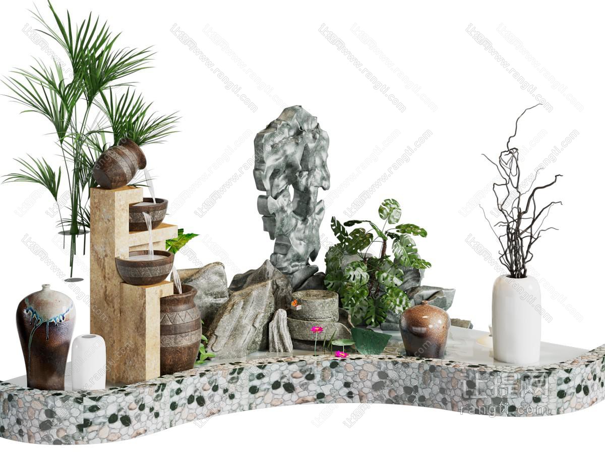 新中式水井 假山 水池景观园艺小品