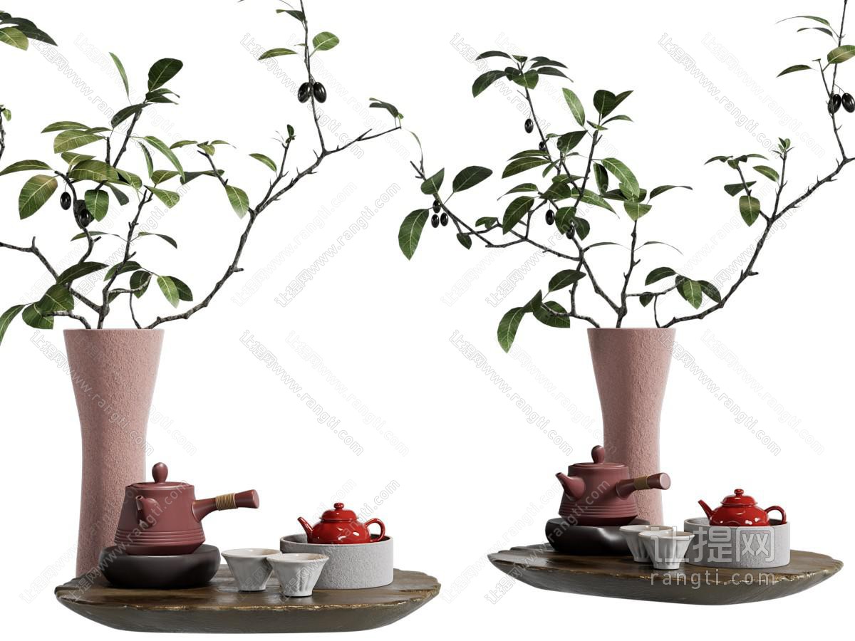 新中式围炉煮茶 茶具杯子 花瓶花卉