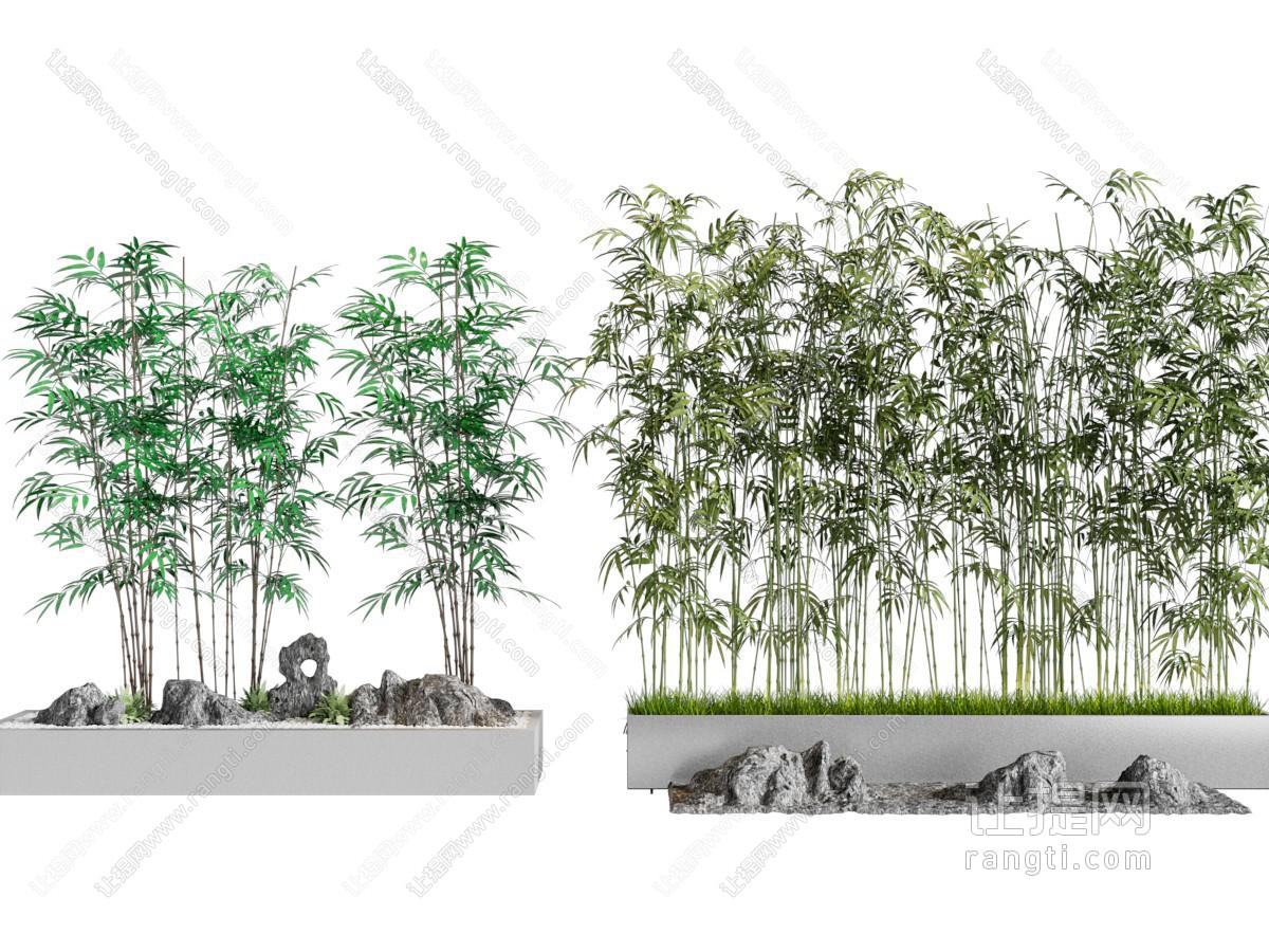 新中式竹子 石头 景观园艺小品