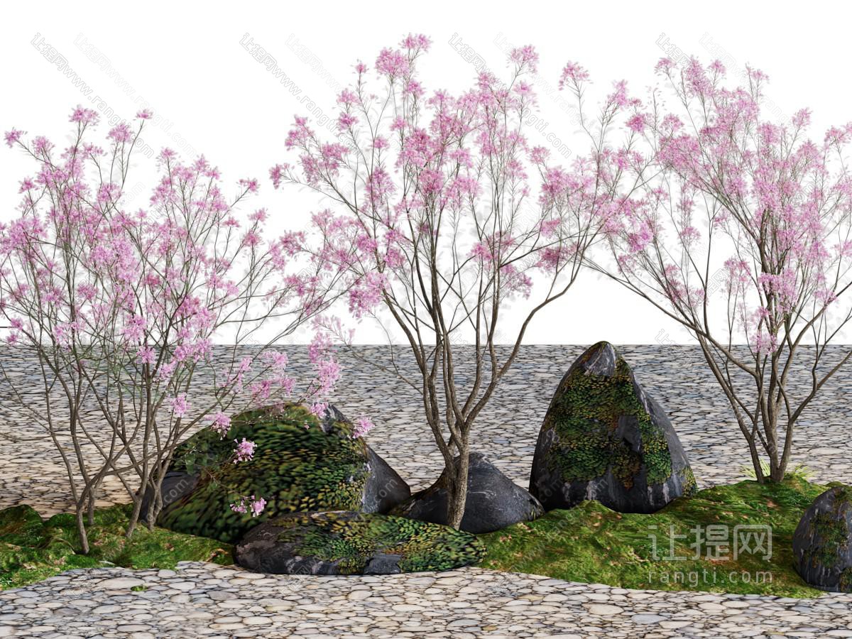 新中式假山石头 花草 花树景观园艺小品