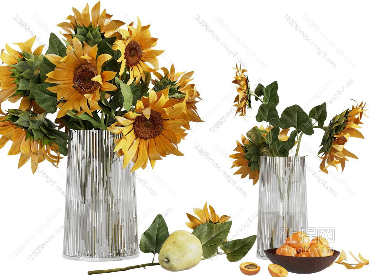 现代玻璃花瓶 向日葵花卉
