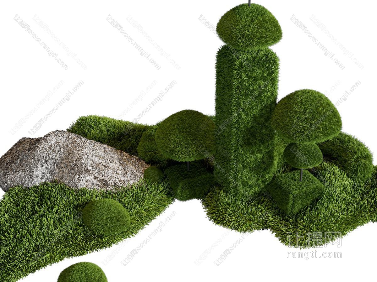 新中式景观灌木 石头 花草景观园艺小品