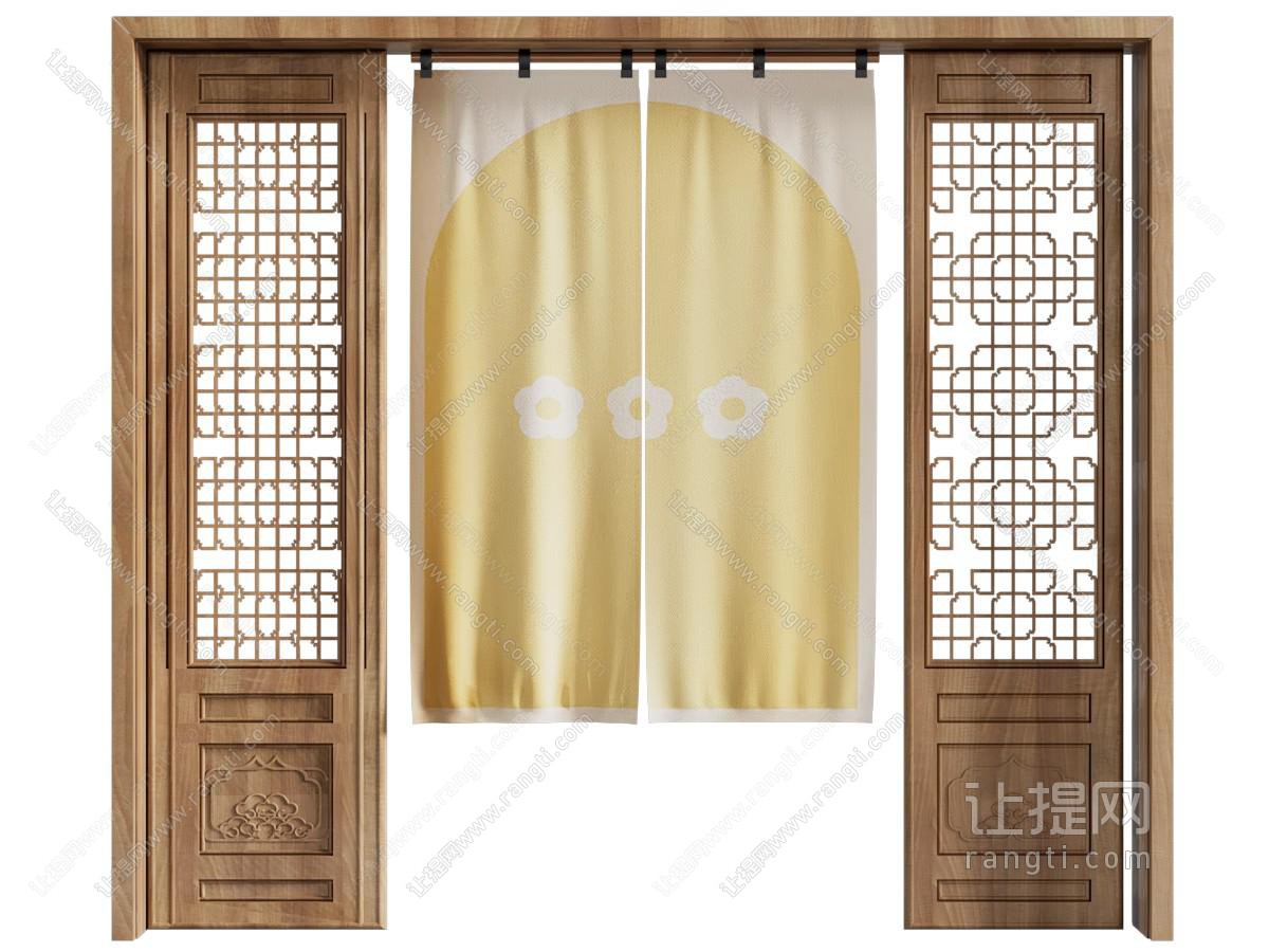 新中式实木大门 门档 门帘