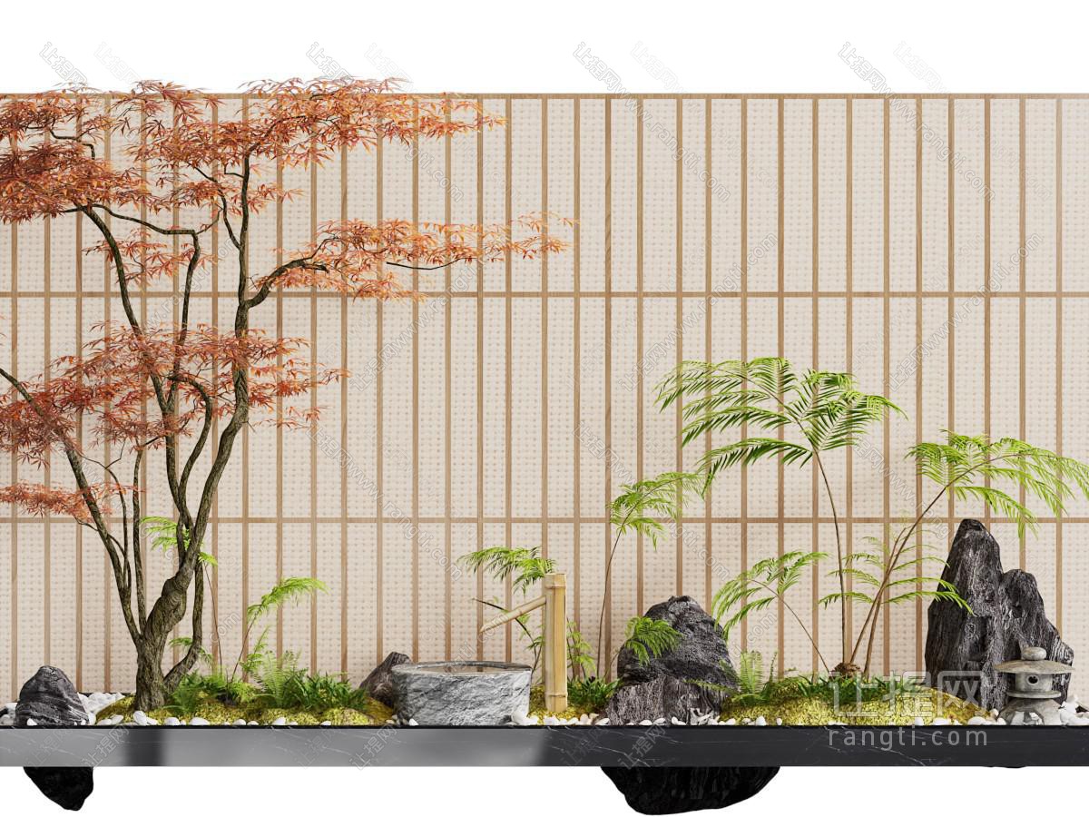 新中式室内枫树 假山 花草植物景观园艺小品