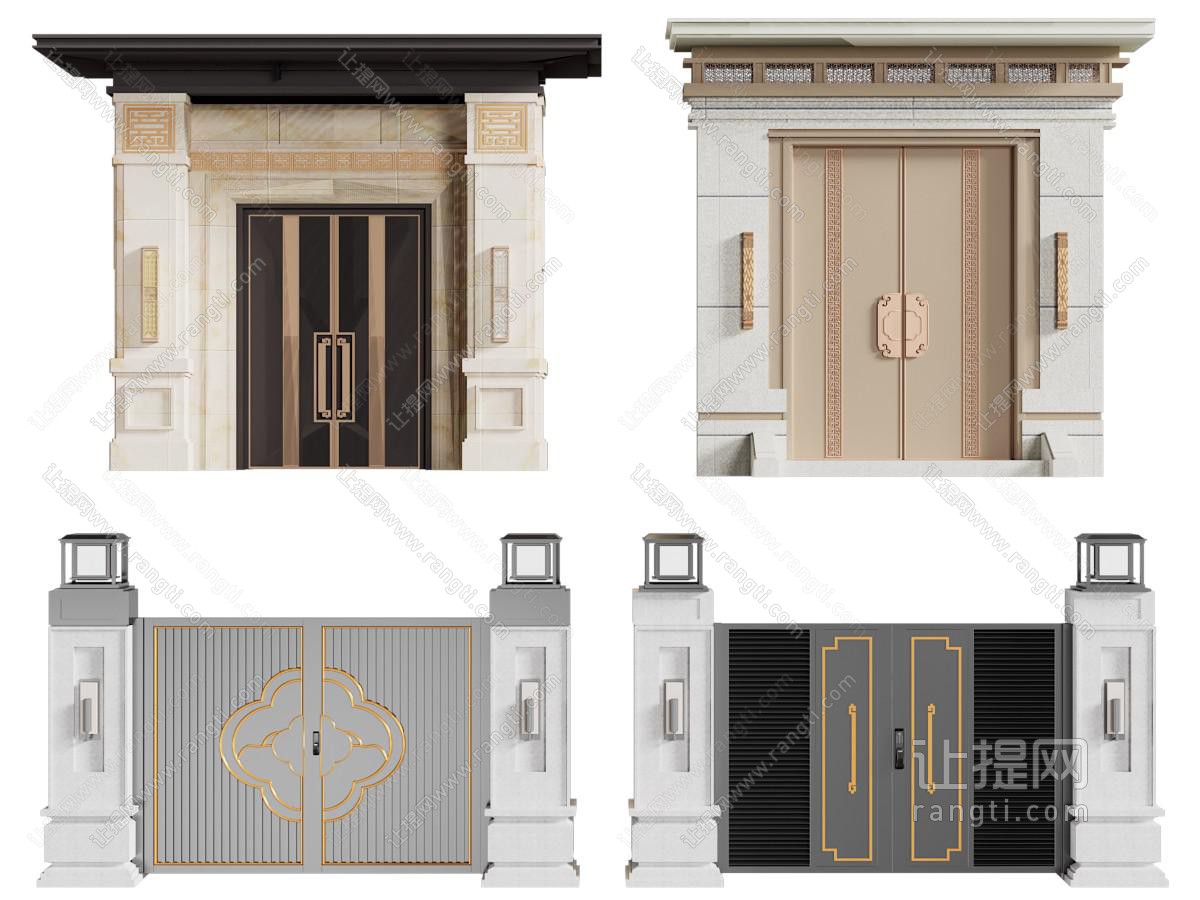 新中式庭院大门 双开门