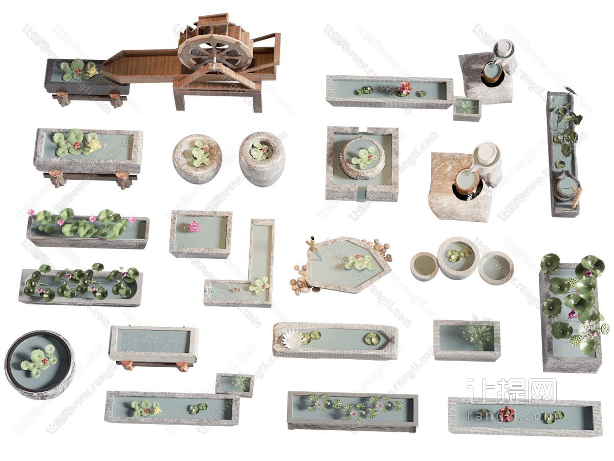 新中式荷花池 水景景观园艺小品