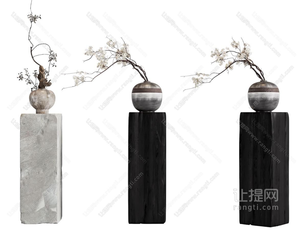 现代陶艺花瓶花卉摆件组合