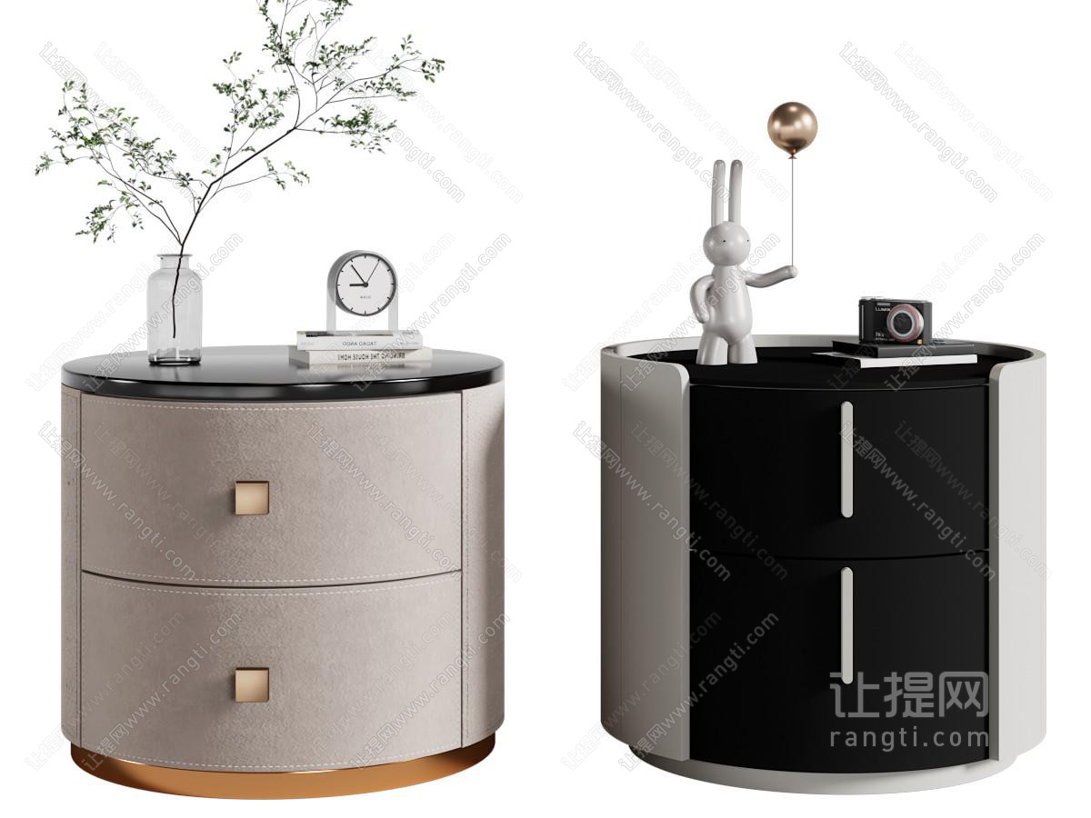 现代床头柜 摆件组合