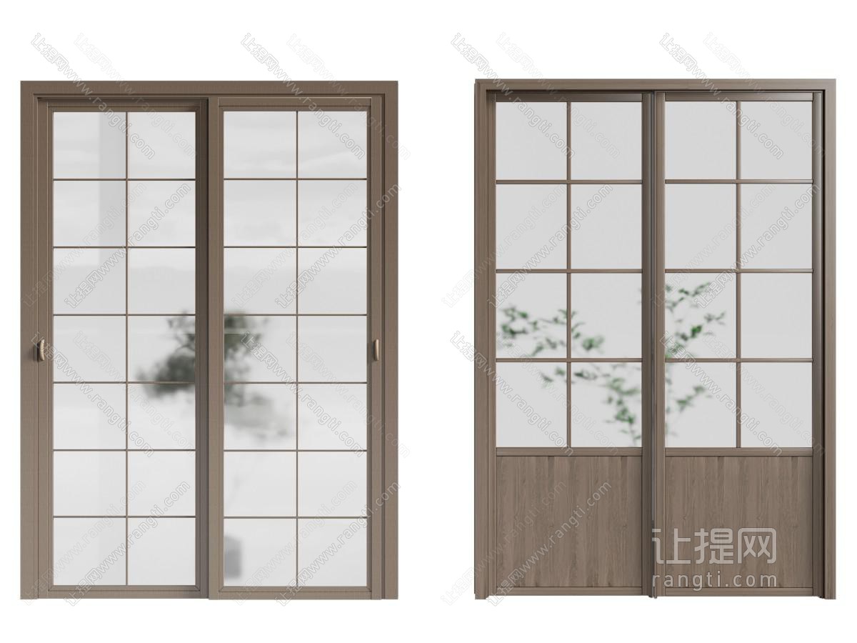 现代木质边框的玻璃推拉门