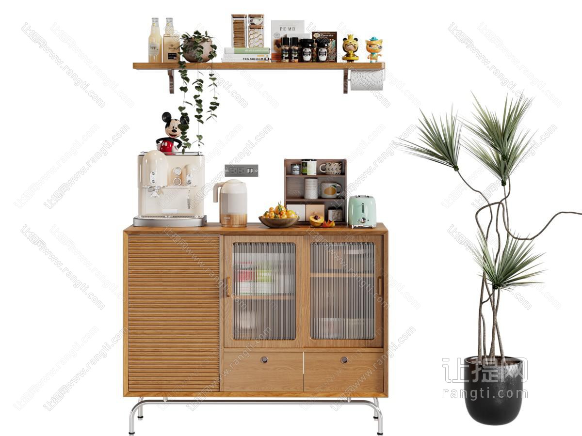 现代中古风餐边柜 茶具杯子
