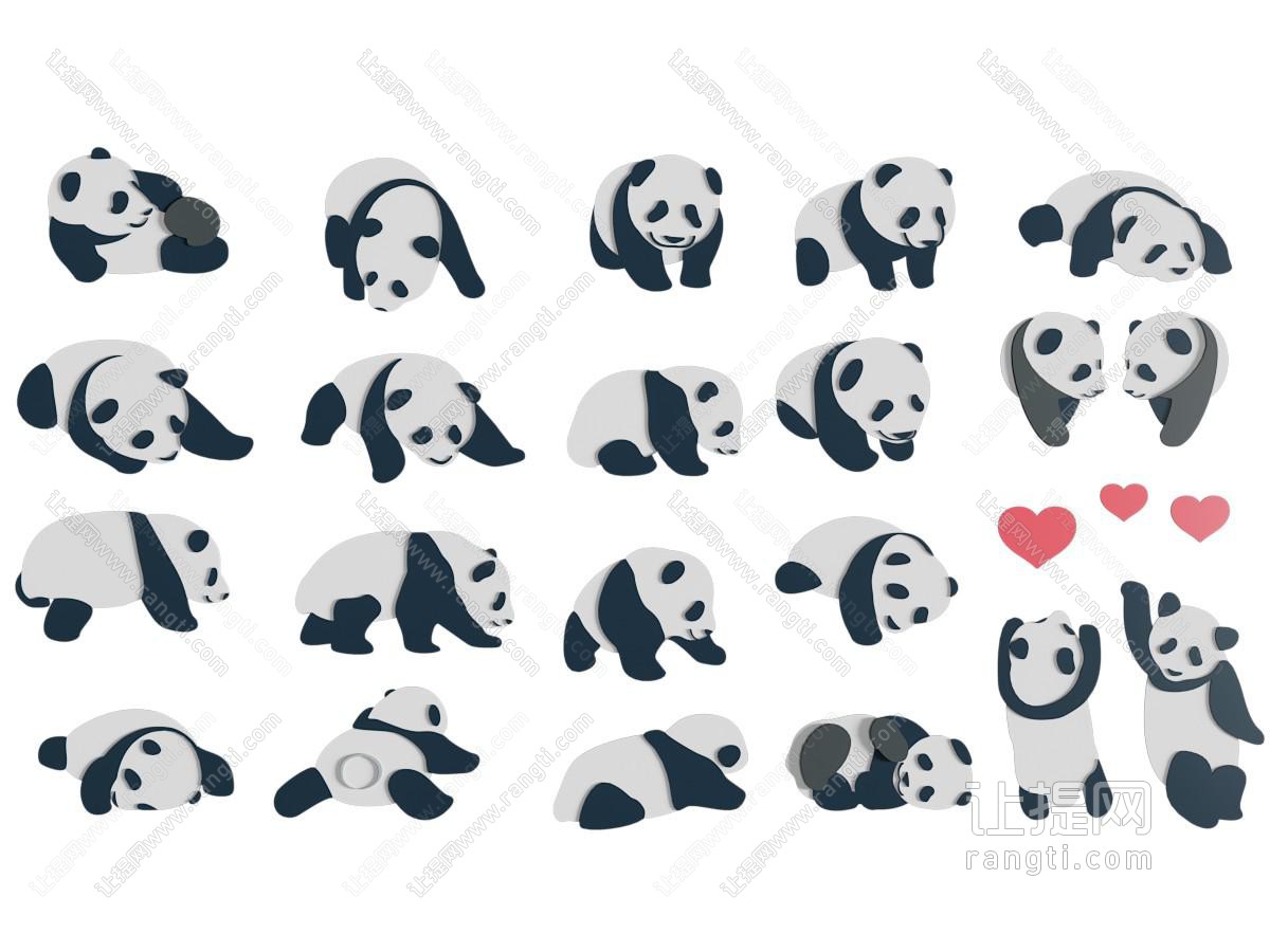现代熊猫剪影 剪纸 贴画 墙贴 墙饰