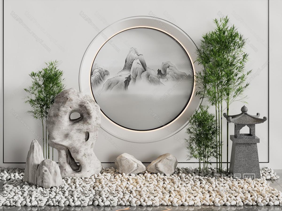 新中式假山 景观墙 地灯景观园艺小品