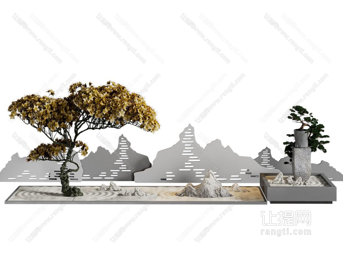 新中式假山 松树 景观园艺小品