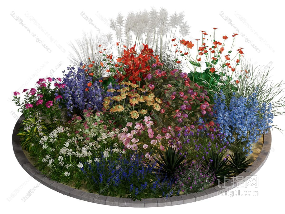 现代圆形花坛花卉植物景观园艺小品