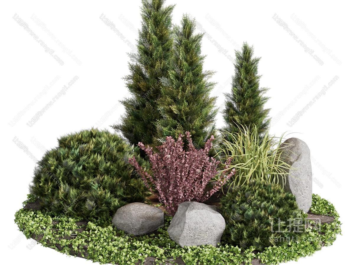 现代花草树木 石头景观园艺小品
