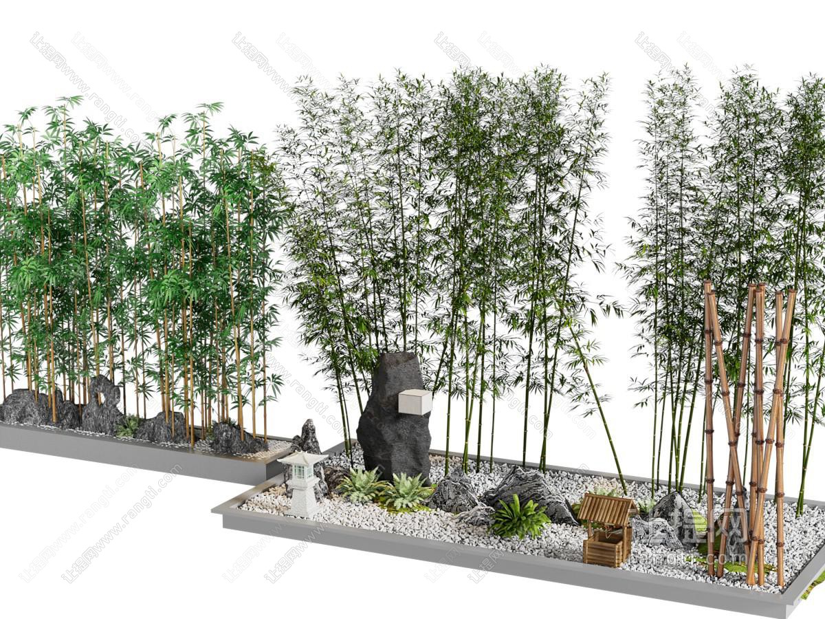 新中式花坛 花池 竹子景观园艺小品