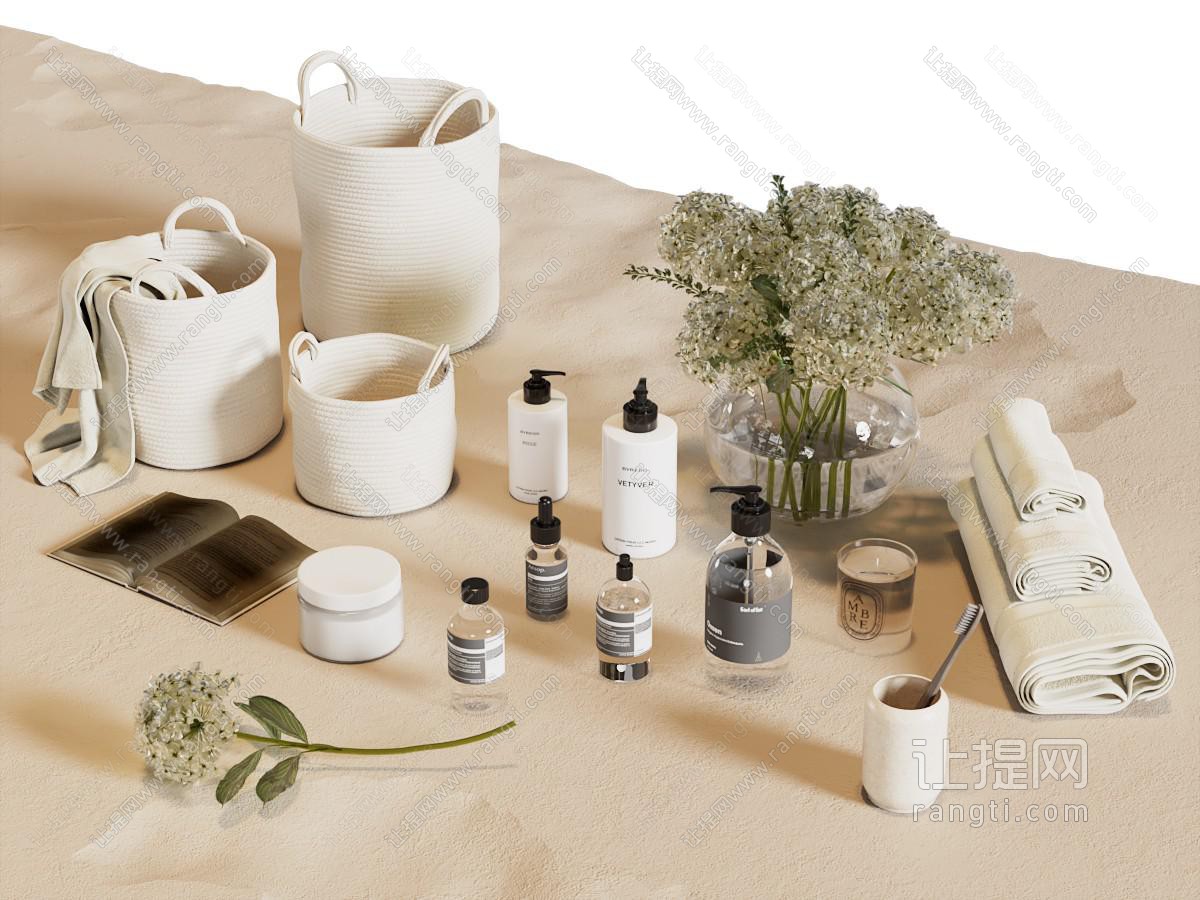 现代洗护用品 花瓶花卉 毛巾 卫浴小件