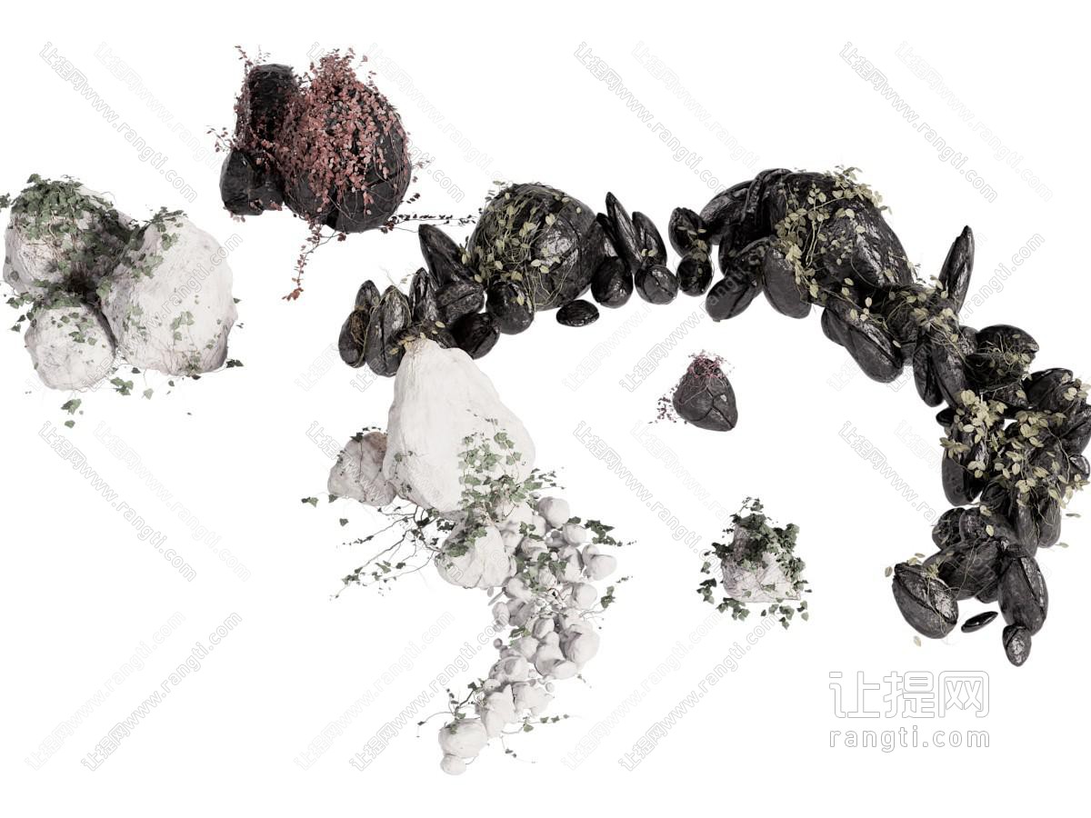 现代景观石头 假山 藤蔓植物园艺小品