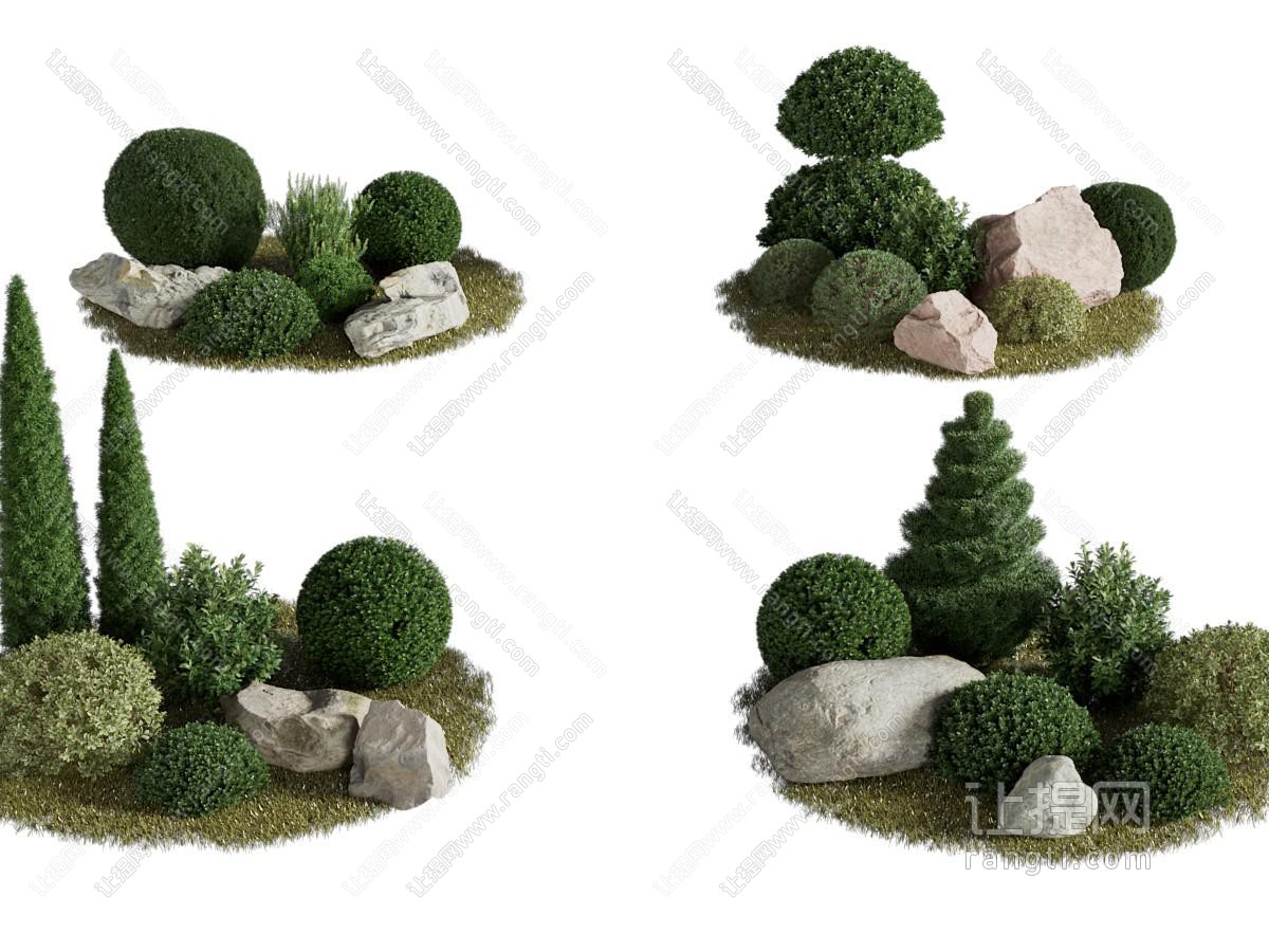 现代灌木 石头景观园艺小品