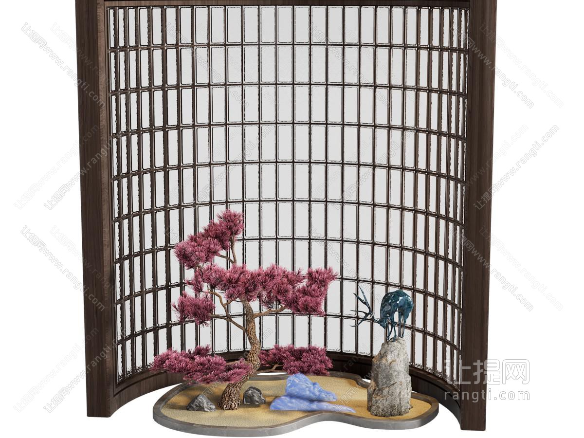 新中式松树 石头麋鹿雕塑 室内景观园艺小品