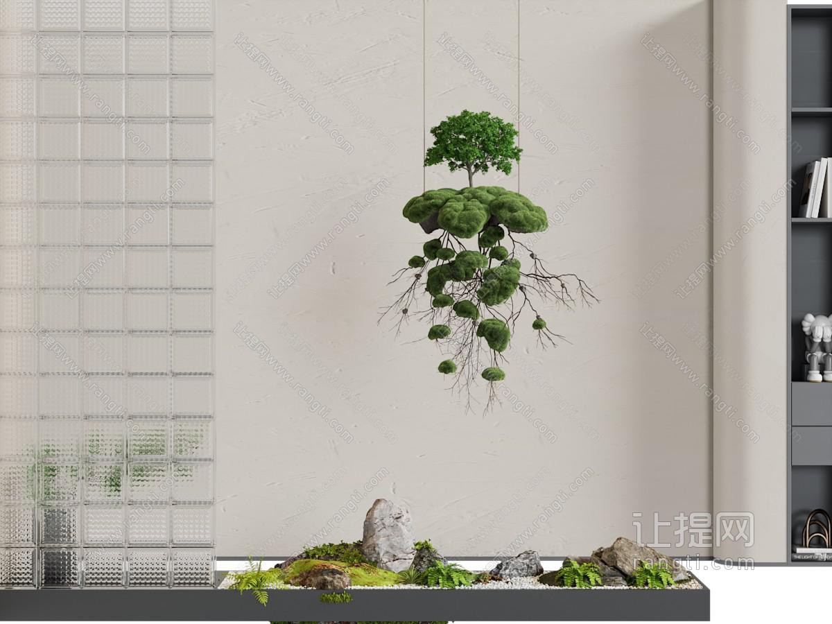 新中式石头 花草 室内景观园艺小品