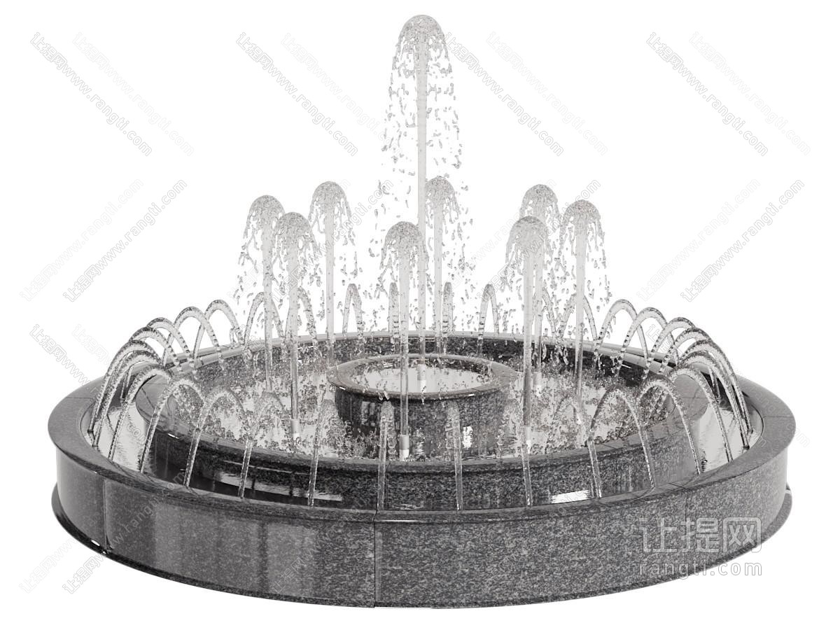 现代圆形喷泉 水花水柱 水景