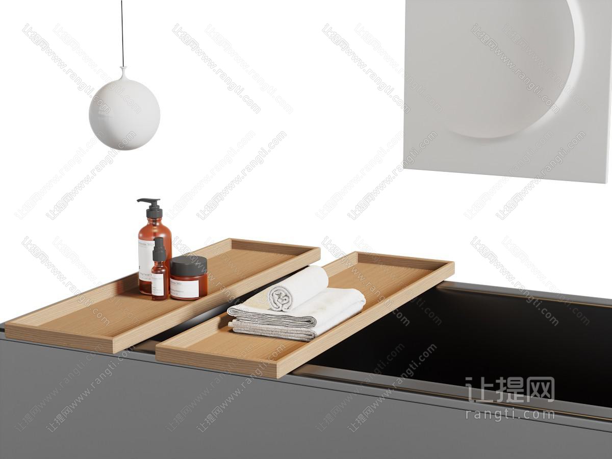 现代托盘里的毛巾 洗护用品 卫浴小件