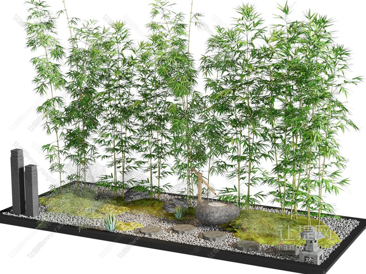 新中式花坛竹子 石子景观园艺小品
