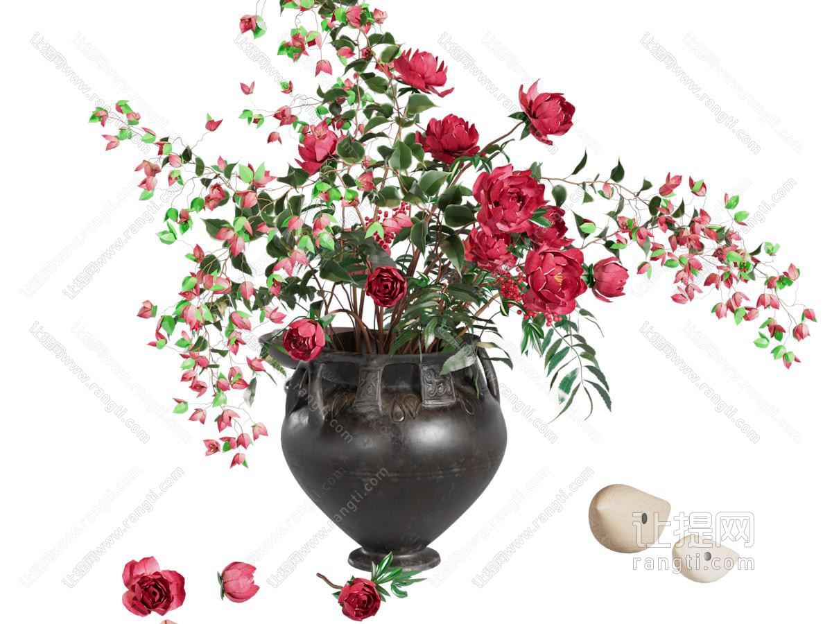 现代陶艺花瓶花卉