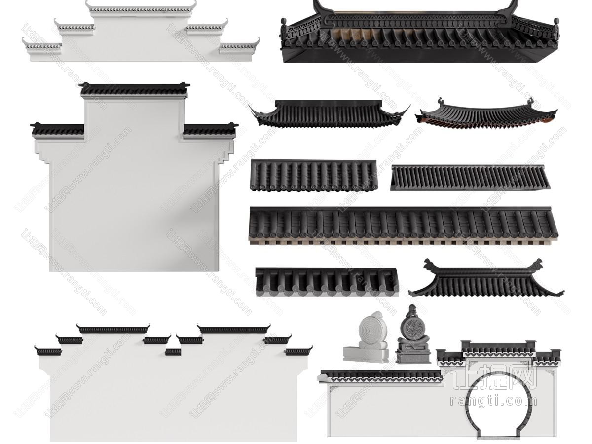 新中式马头墙 屋顶屋檐 建筑构件