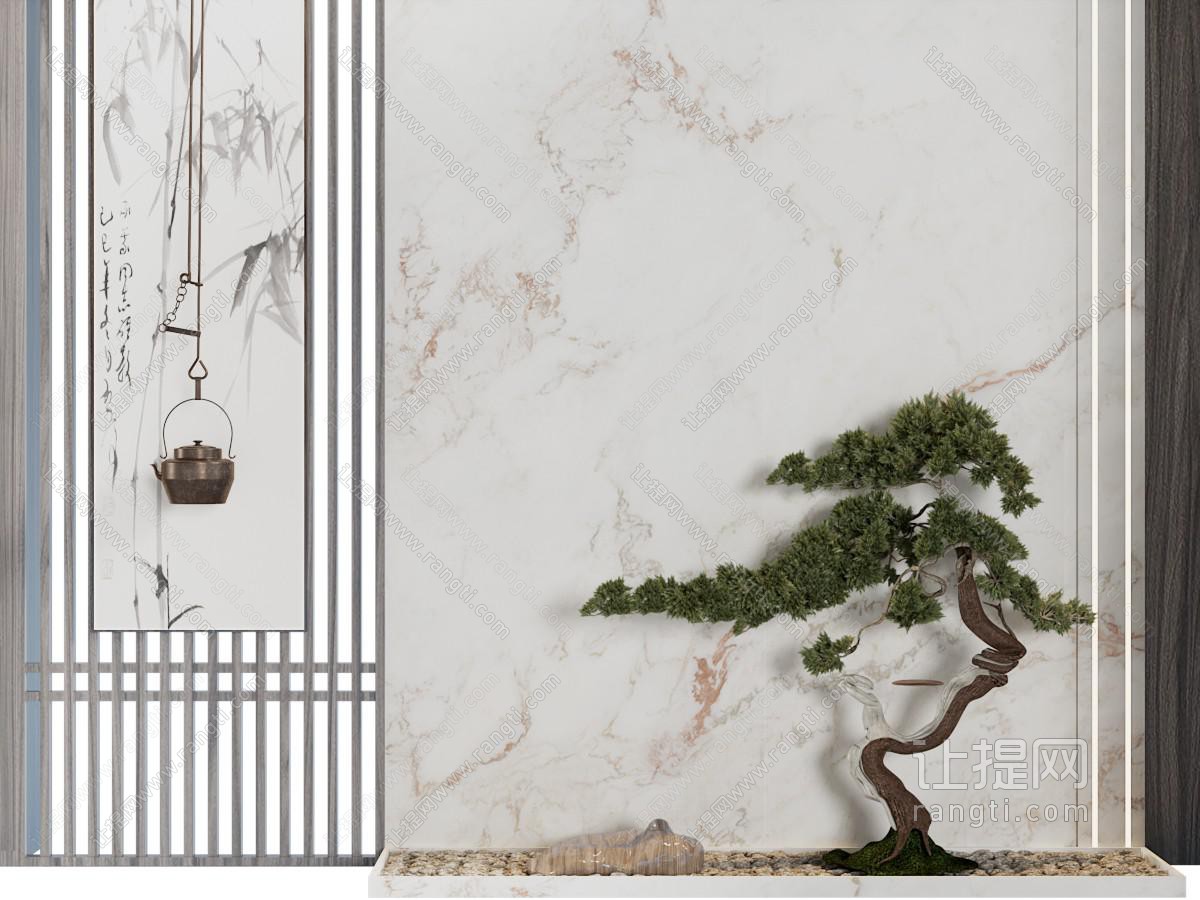 新中式松树室内景观园艺小品