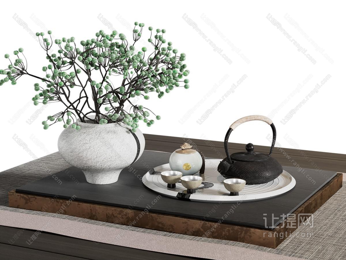 新中式茶盘 花瓶花卉 茶具杯子