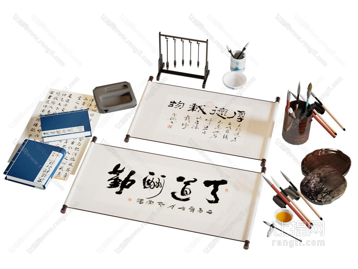 新中式书法字画 笔墨纸砚摆件组合