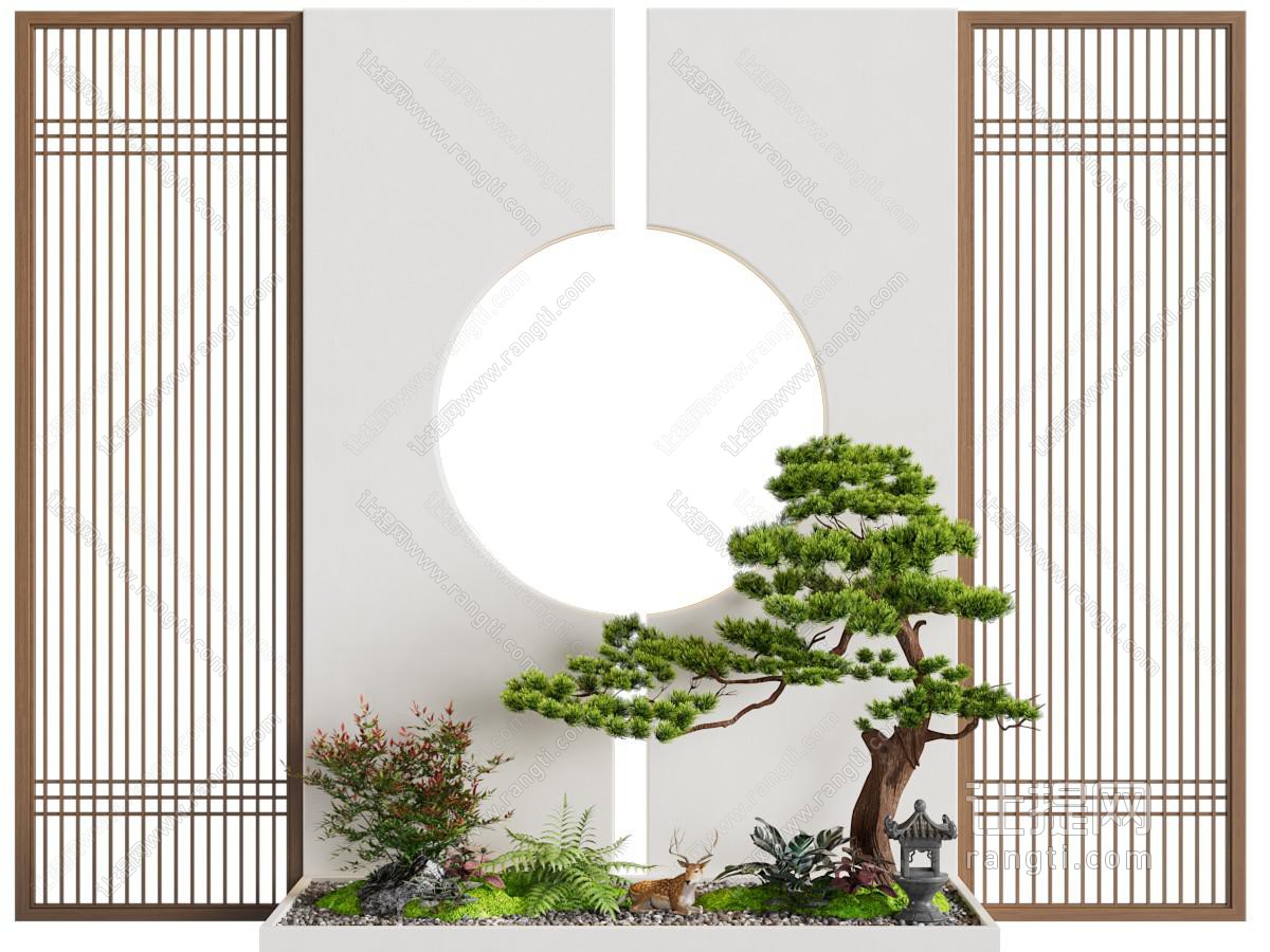 新中式松树 花草室内景观园艺小品