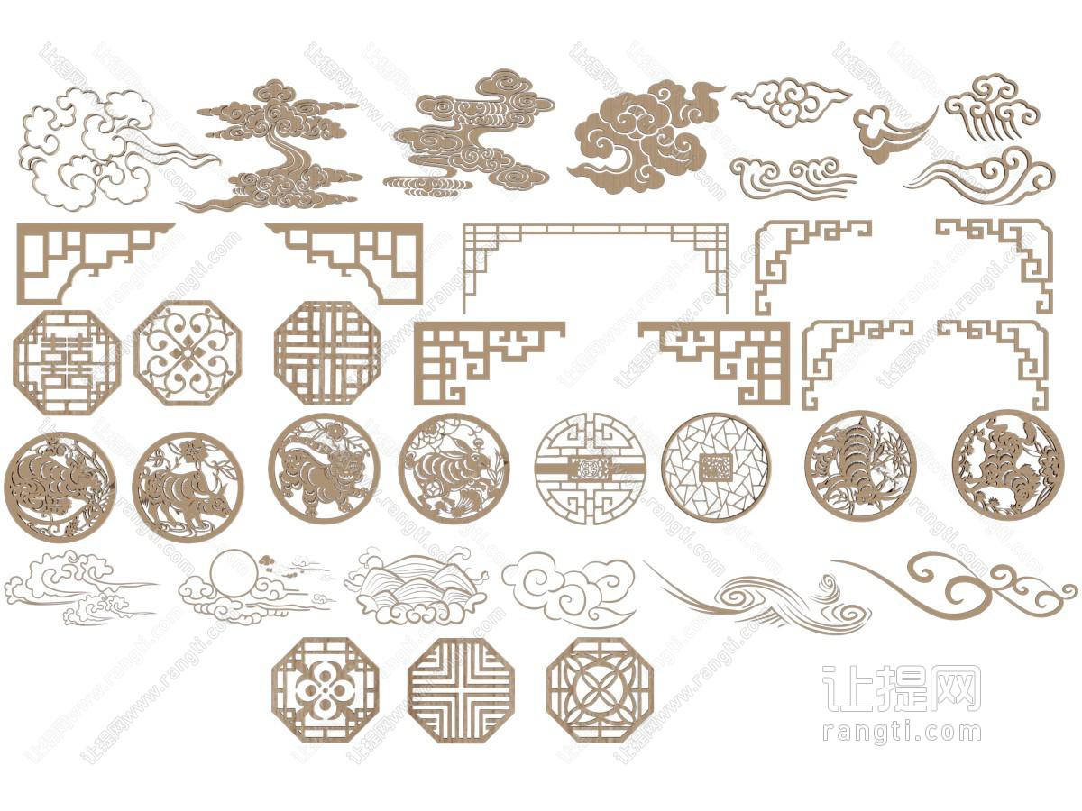 新中式祥云 花纹 雕花剪影 剪纸 墙贴