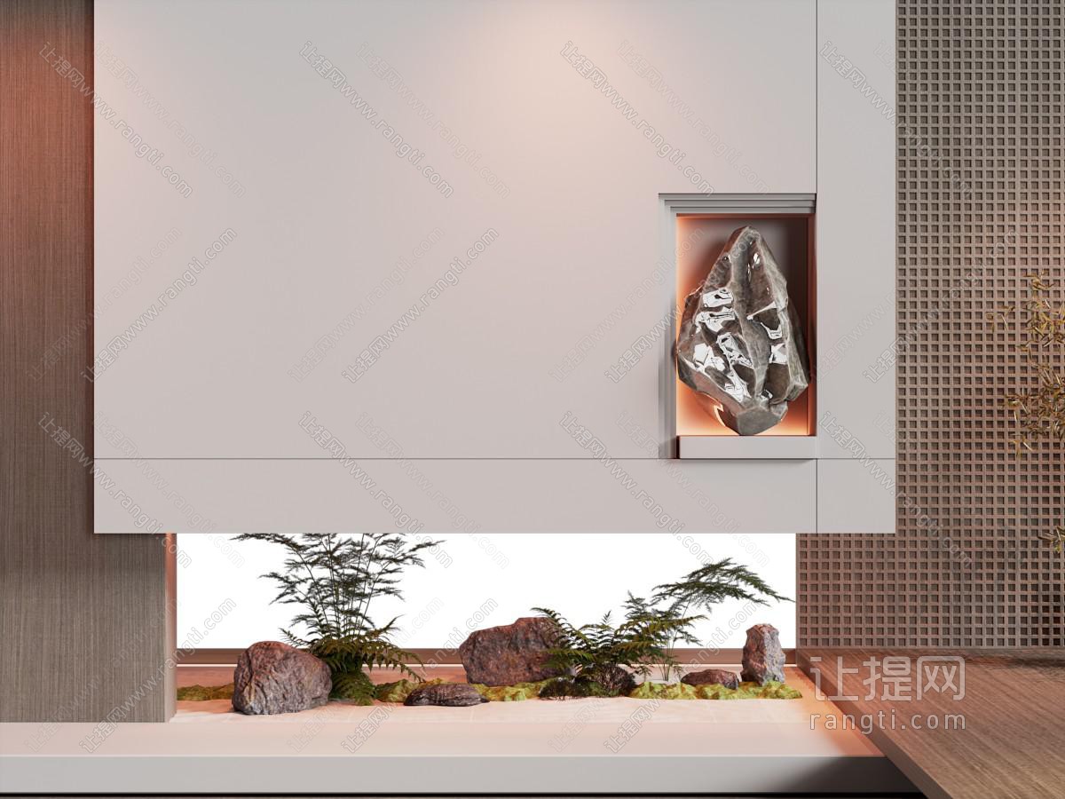 新中式室内景墙 花卉植物景观园艺小品